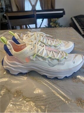Sorel women’s kinetic White Sneakers with Pink, Blue & Neon Yellow Accents